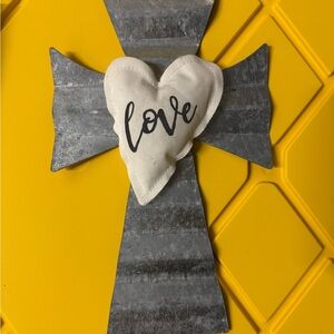 Metal Cross with Heart Accent